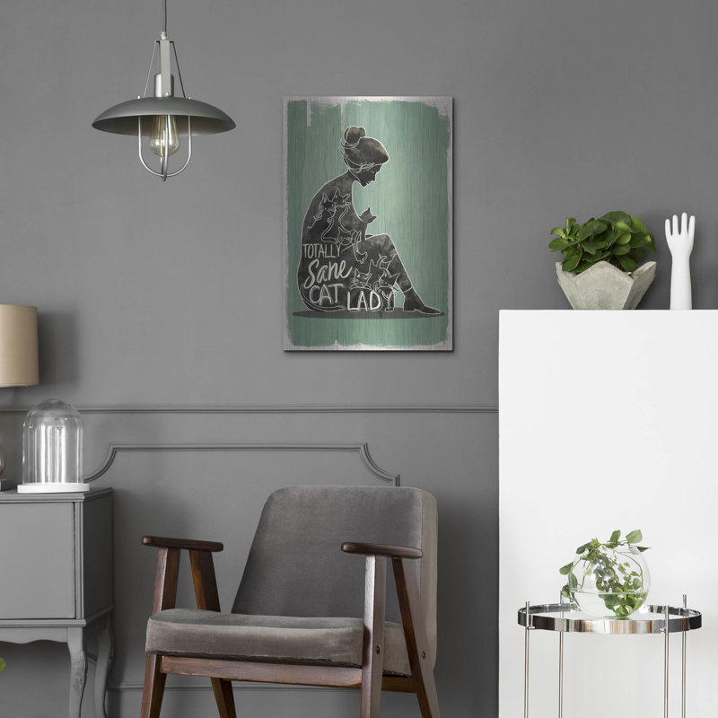 Art mural en métal Winston Porter «Totally Sane Cat Lady» par Andreas Magnusson, H 24 po x l 16 po