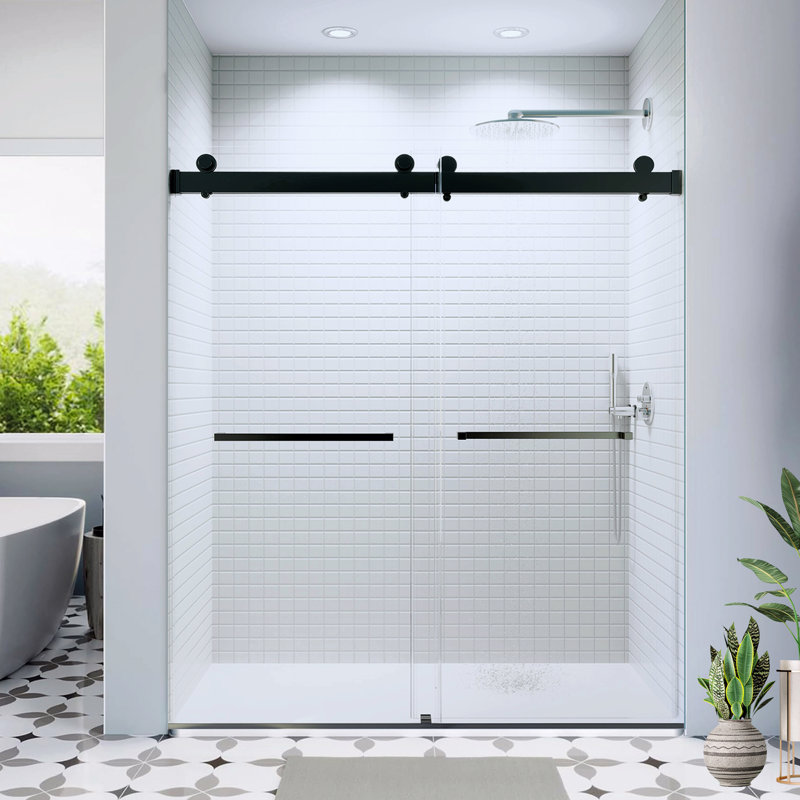 56-60*76 Inch Double Sliding Frameless Soft-Close Shower Door With   (8Mm)Thick Tampered Glass And Easy-Cleaning Coating