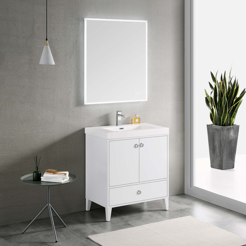Ensemble de meuble-lavabo pour salle de bain simple 30 po imperméable design ergonomique Jez, Blanc mat