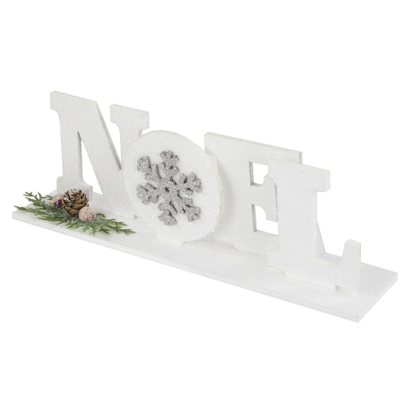 Enseigne de Noël 10,25 "blanche et argentée avec flocons de neige et houx