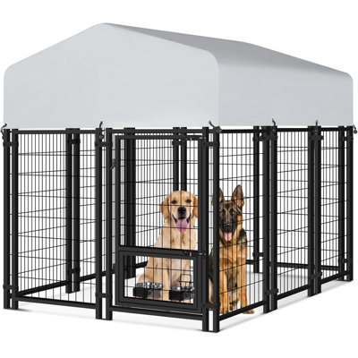 Chenil en métal 6X4X5Ft avec porte, chenil d'extérieur pour chien avec toit