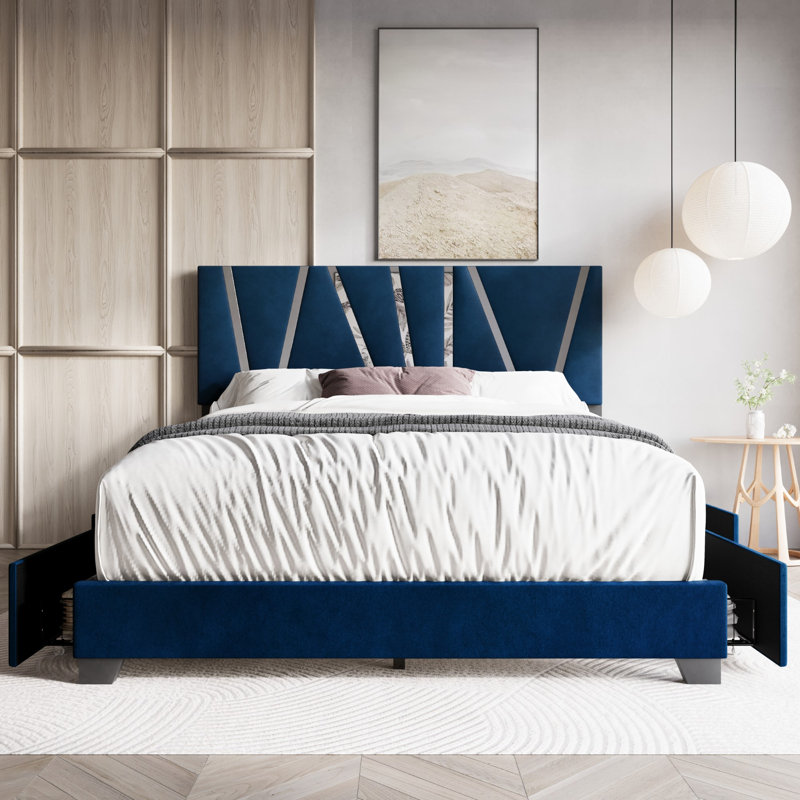 Kelwyn Upholstered Platform Storage Bed, Blue, Queen