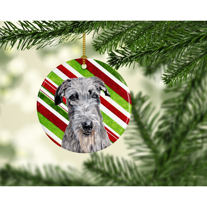 Ornement figurine suspendu en céramique de noël écossais deerhound