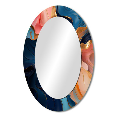 Pink And Gold Liquid Ink Abstraction III - Modern Oval Wall Mirror