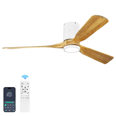 Smart Indoor Wood Ceiling Fan With 3-Colors Led Light And Dimmer, Dc Reversible And App/Remote