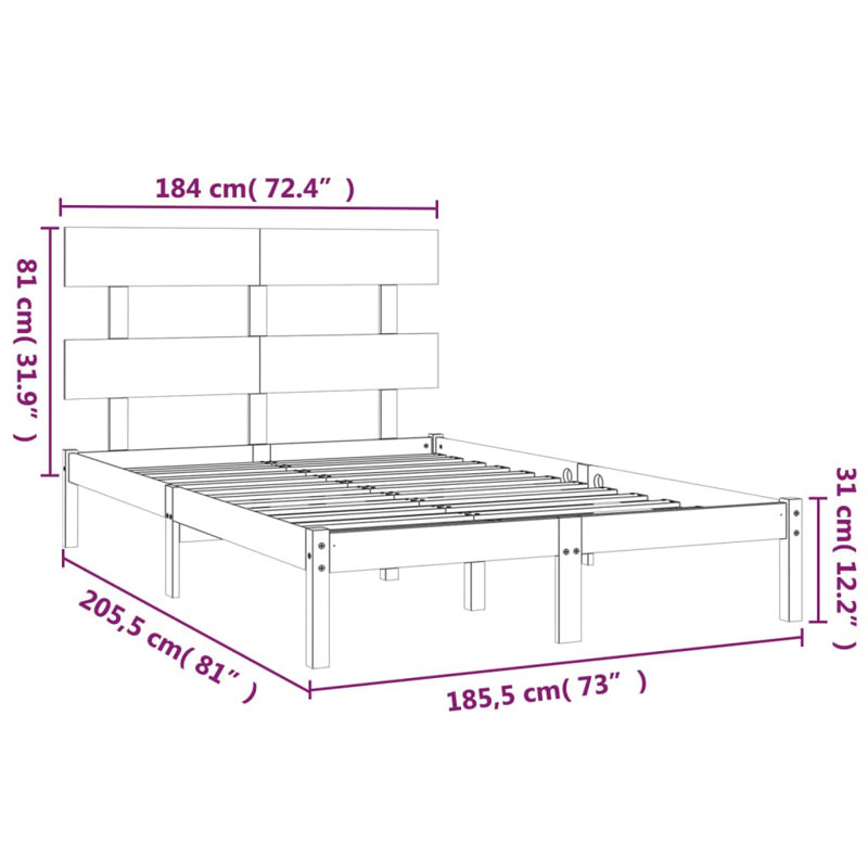 Bed Frame Solid Wood, white, 180 x 200 cm