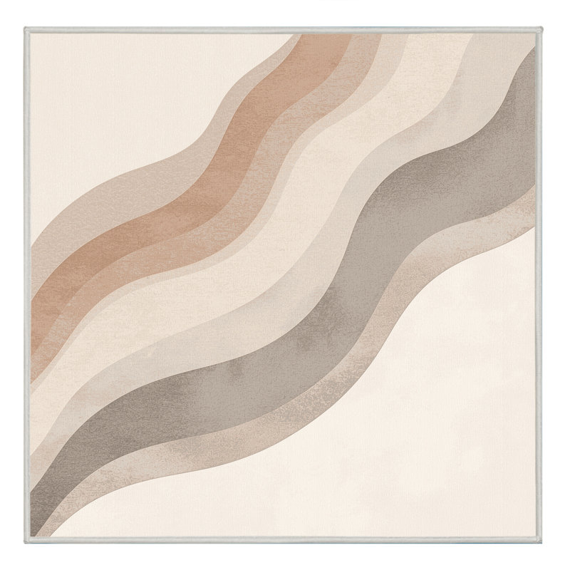 Machine Washable Pantelis Minimalist Ombre Rug in Beige – White Binding, 7' Square