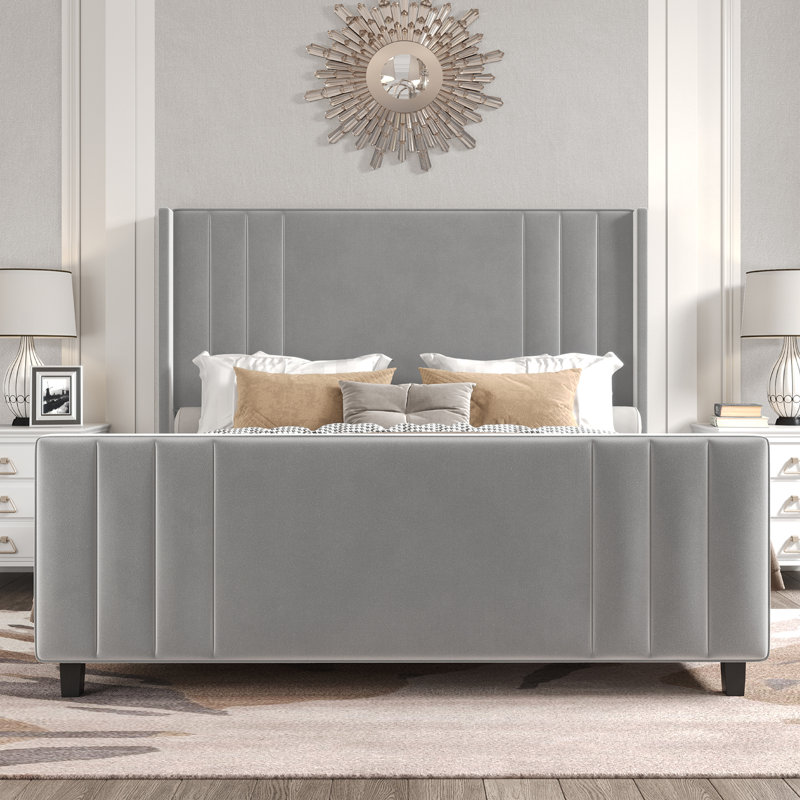Grand lit plateforme tapissier Tole, Grand lit, Gris