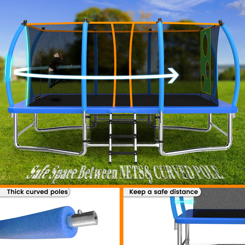 Longue trampoline rectangulaire extérieure pour adultes 8X14FT, Bleu