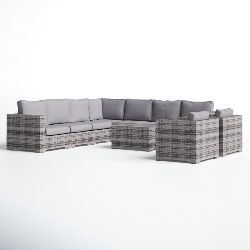 Caron Wicker Fully Assembled 8 - Person Seating Group with Cushions