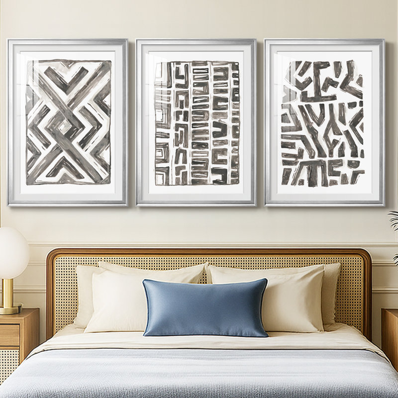 Tribal Geometric I - Impression personnalisée de qualité supérieure avec cadre mat - 3 pièces, H 19 po x l 27 po