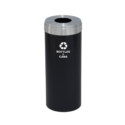 Réceptacle de recyclage Glaro RecyclePro Value pour bouteilles et canettes - 15 gallons - corps noir satiné / couvercle en aluminium satiné