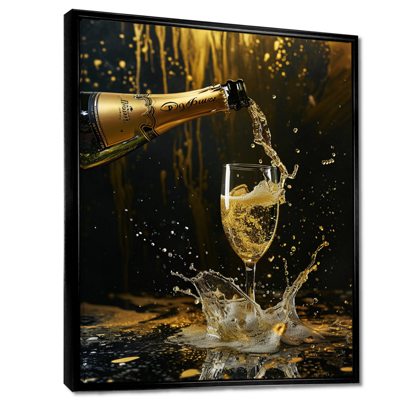Fashion Bubble Celebration I - décoration murale vin et champagne, Toile avec cadre flottant noir, H 32 po x l 24 po x P 1 po