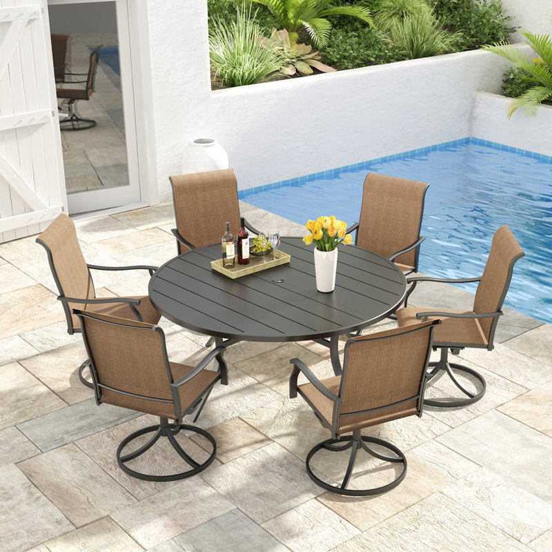 6 - Person 54" Round Patio Dining Sets With Swivel Chairs, Yellow