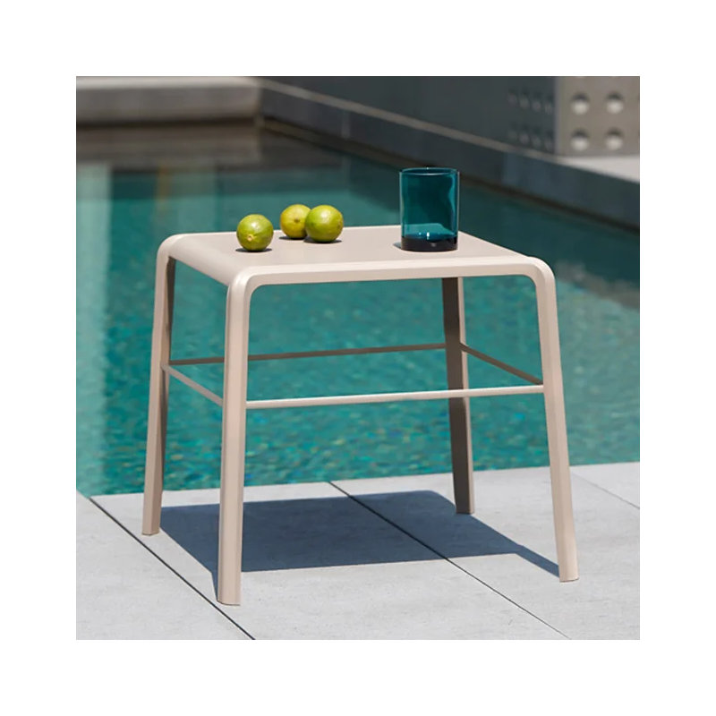 Vela Outdoor Technopolymer Polypropylene Side Table with removable Tray - Available in White, Beige or Grey