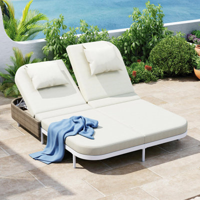 Patio Rattan Daybed with 5-Position Adjustable Backrest and Removable Cushions&Pillows by Ebern Designs