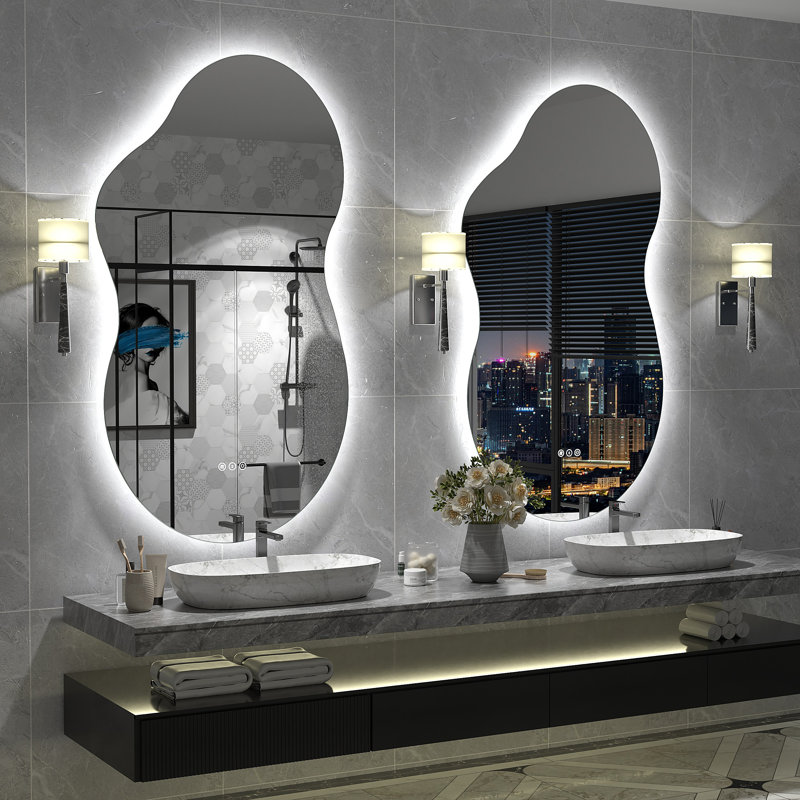 Miroir irrégulier pour salle de bain / meuble-lavabo en verre trempé à DEL certifié UL - Basics by Wayfair ™, 49 po x 27 po