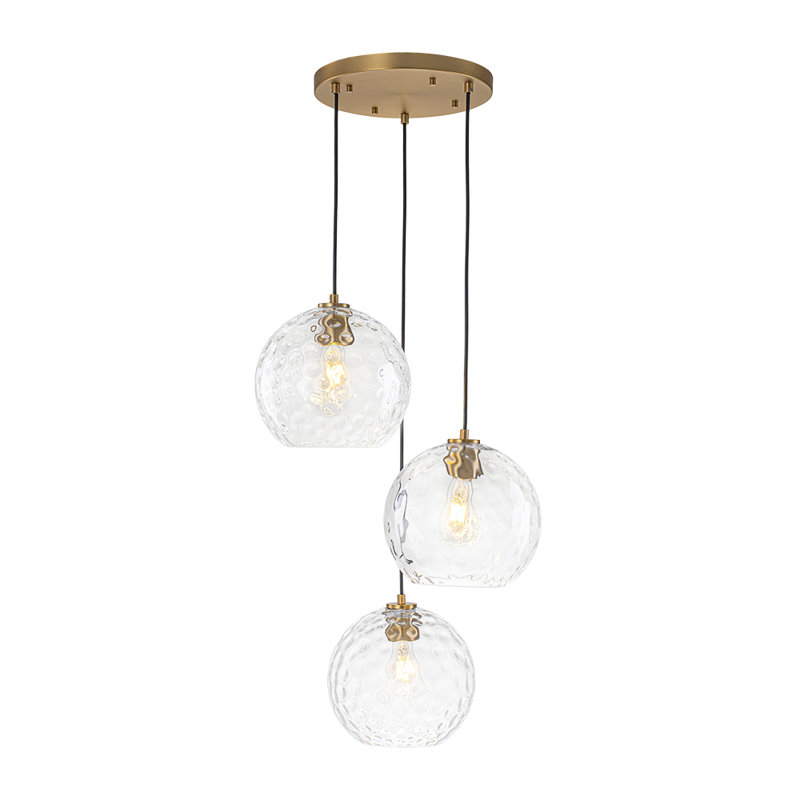 3-Light Clear Hammered Glass Chandelier