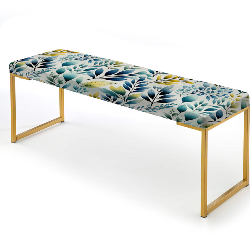 Motif botanique de feuillage aquarelle bleu - banc rembourré botanique doré