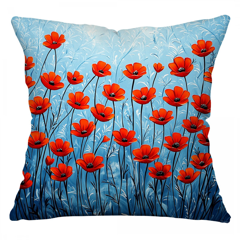 Coussin Red Flowers, Carré 14 po