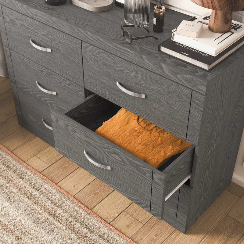 Avigail 6 Drawer 46.45'' W Double Dresser, Dark Gray Oak