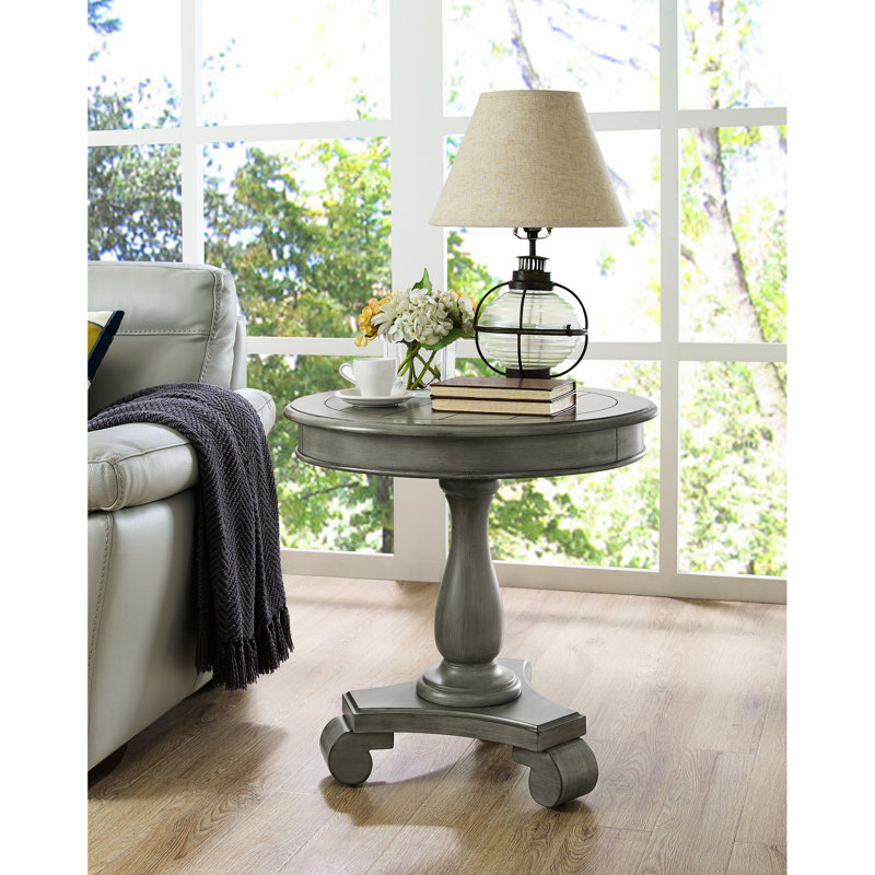 Table en bois gris avec pied central - 66 cm L x P 67 cm H, côté 66 cm, élégante