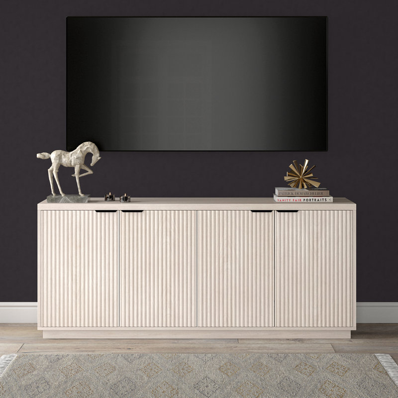 Alasha 68" Wide Rectangular Fluted Buffet Table, Alder White