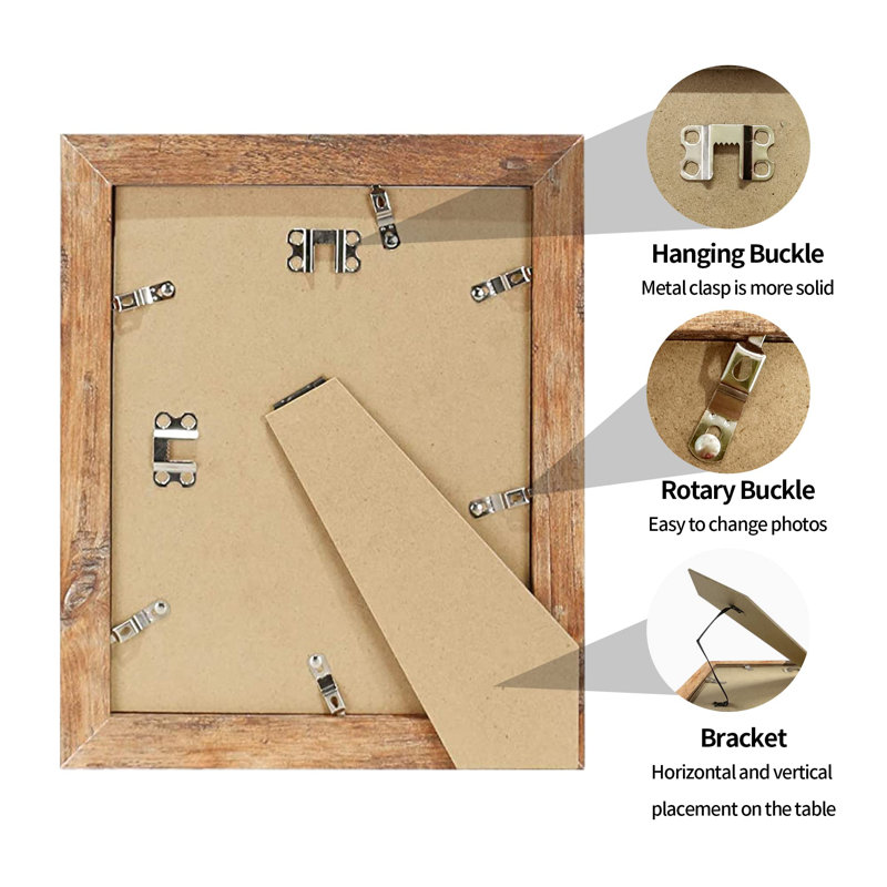8X10 Picture Frame Set Of 4, Rustic Brown With Real Glass Photo Frames For Desktop Display And Wall Mounting