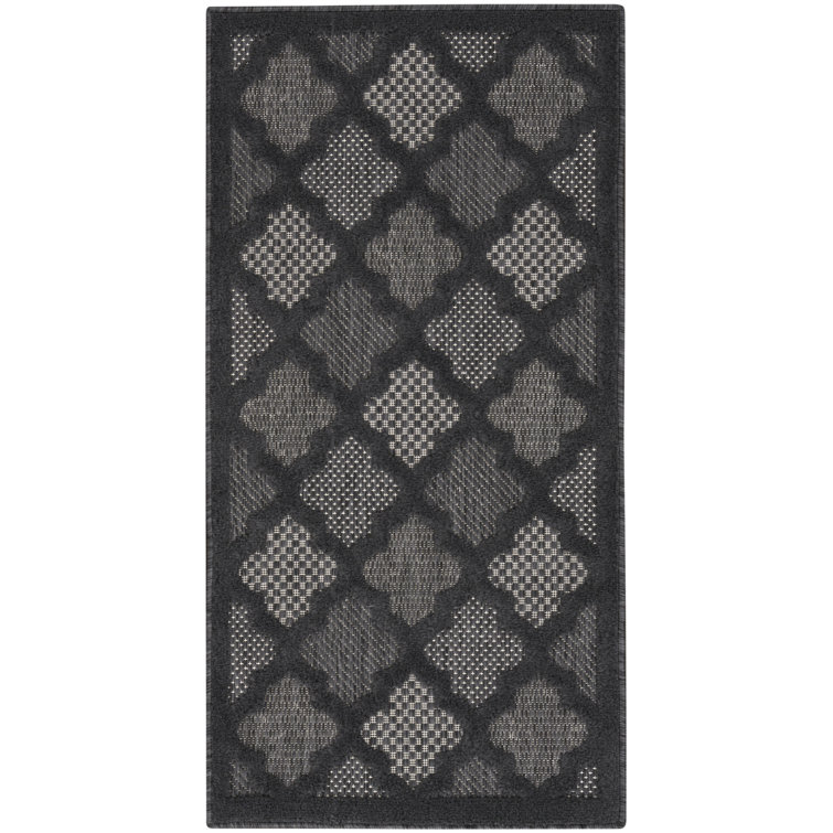 Adianey Red Barrel Studio Easy Care Trellis Charcoal/Black Indoor/Outdoor Area Rug
