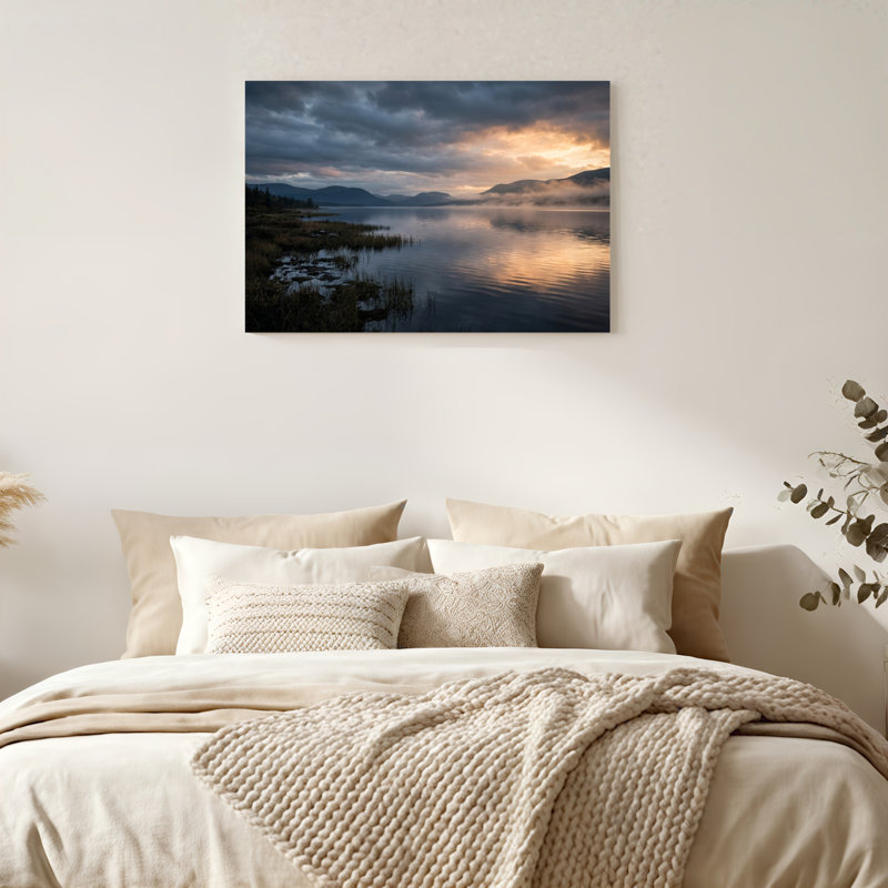 «Gallery Wrap», art mural sur toile pour le salon, la chambre à coucher, le bureau ou le vestibule - décoration murale décorative avec coucher de soleil sur le lac