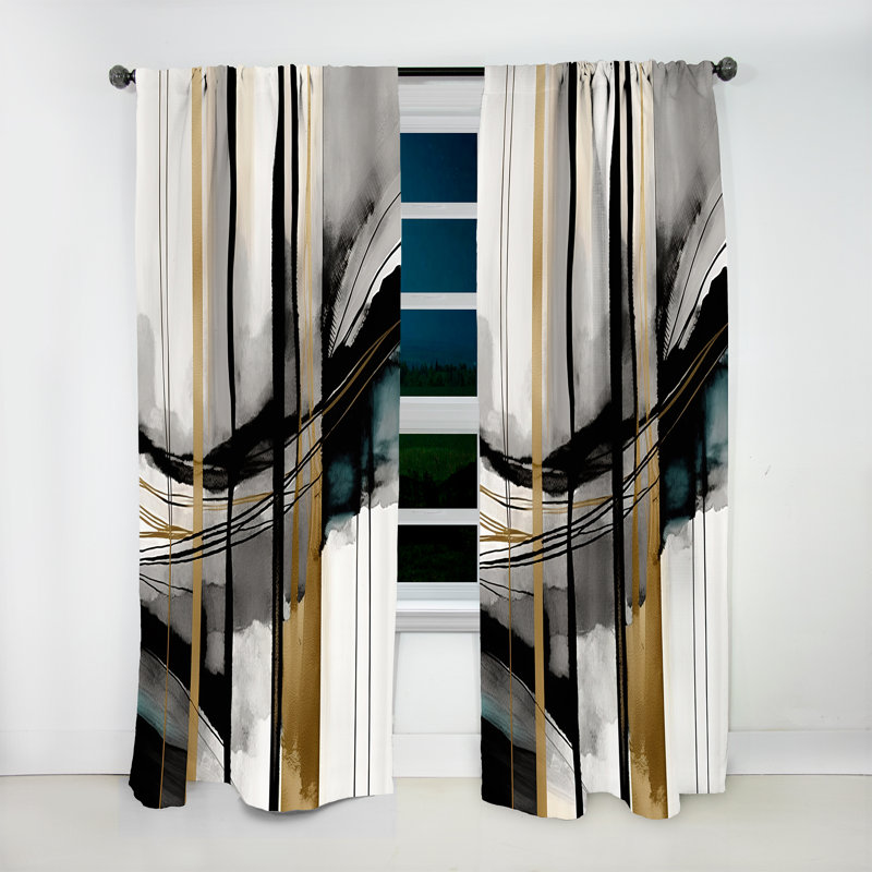 Abstrait abstrait transitionnel moderne Shapes II - Rideau Shapes - Velours obscurcissant - 1 panneau, L 52 po x L 63 po