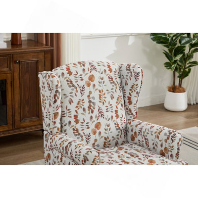 Modern Accent Chair with Retro Wood Legs, Comfy Upholstered Armchair, Floral Design Single Sofa Chair for Living Room Bedroom Office - Floral Yellow