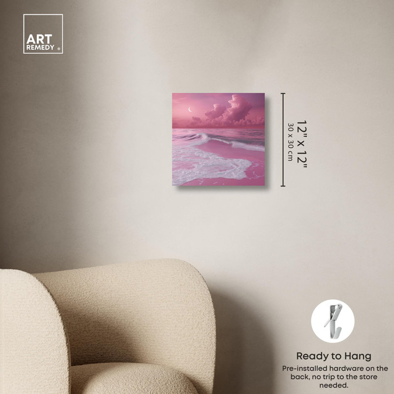 «Pink Beach» par Glam Beach Art par Art Remedy, Toile tendue, H 12 po x l 12 po