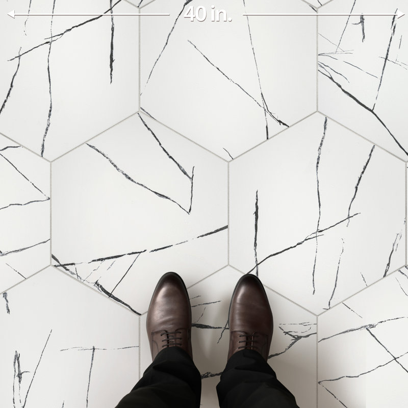 Visium Hex 17" x 20" Porcelain Marble Look Floor and Wall Tile