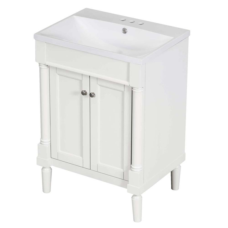 Meuble-lavabo simple 24 po avec plateau Sharlyne, Blanc