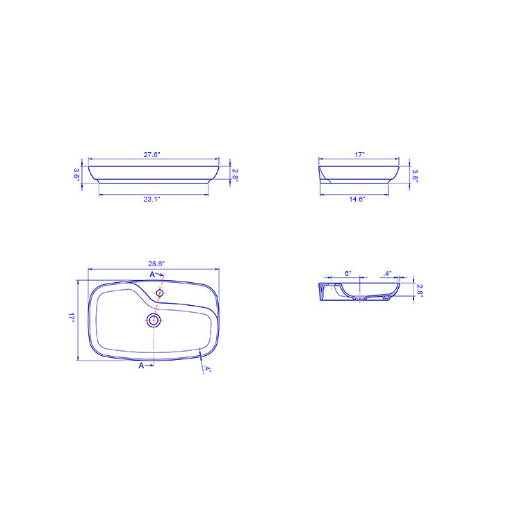 Glossy White Ceramic Rectangular Vessel Bathroom Sink