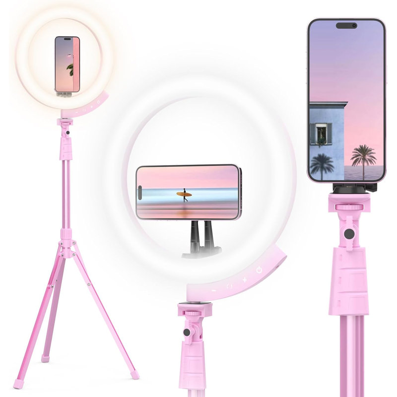 Anneau lumineux professionnel de 12 po à DEL avec trépied de 62 po, support de téléphone magnétique et télécommande, température de couleur et luminosité réglables pour l'iphone Android Tiktok
