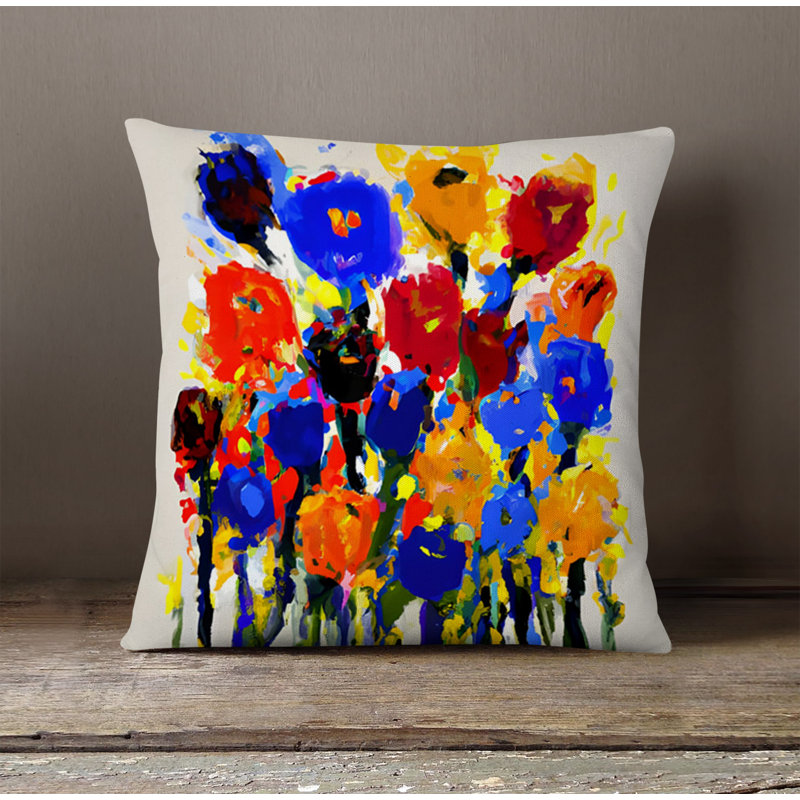 Throw Pillow With Insert, Multi Floral/Abstract 7, 16"H x 16"W