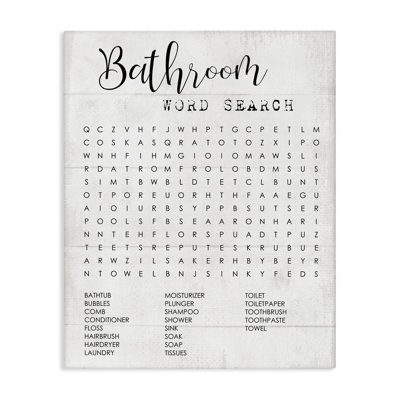 Bathroom Word Search Fun Family Word Design Stretched Canvas Wall Art by Daphne Polselli