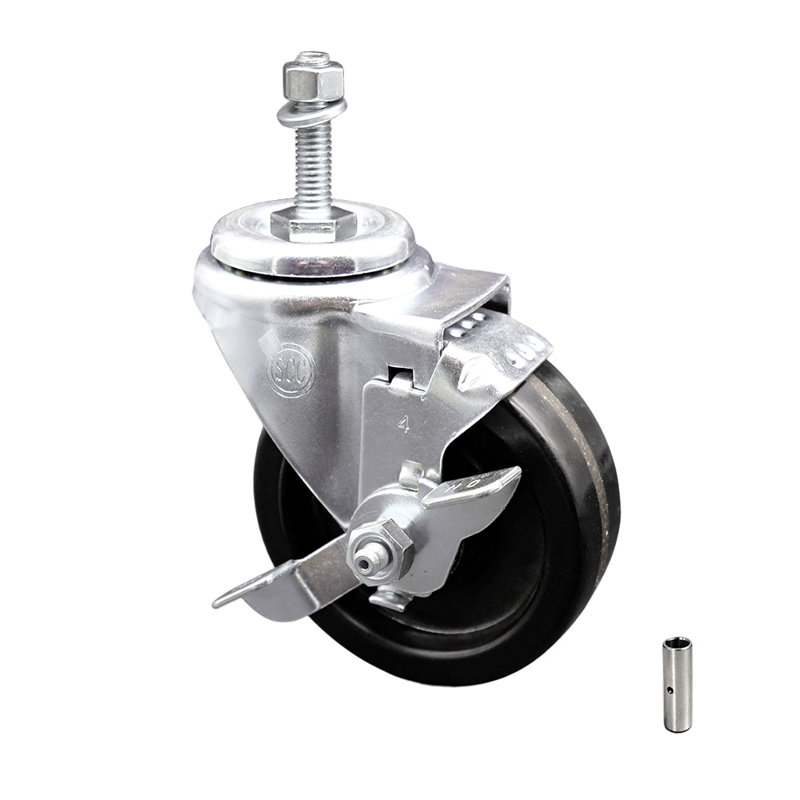Roulettes à tige filetée pivotante de 4 po à roue filetée de 10 mm avec frein SCC