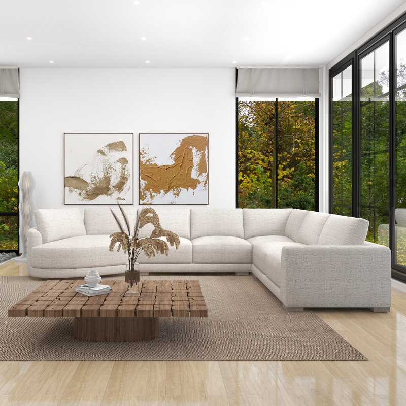Taren Upholstered L-Shaped Sectional, Cream Beige, Left Hand Facing