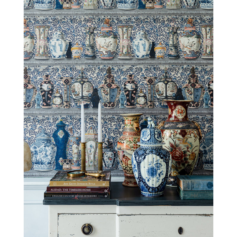 The Artists House Wallpaper Roll, Indigo/Taupe/White