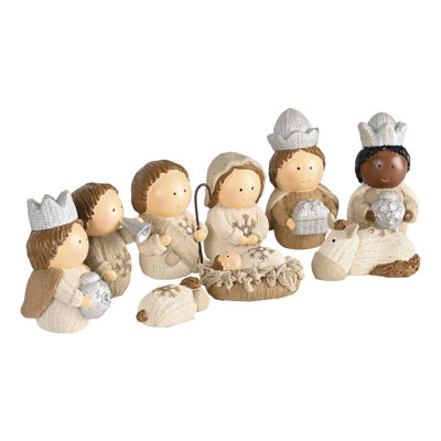 Nativity 9 Piece 3.5H White Knitted Look