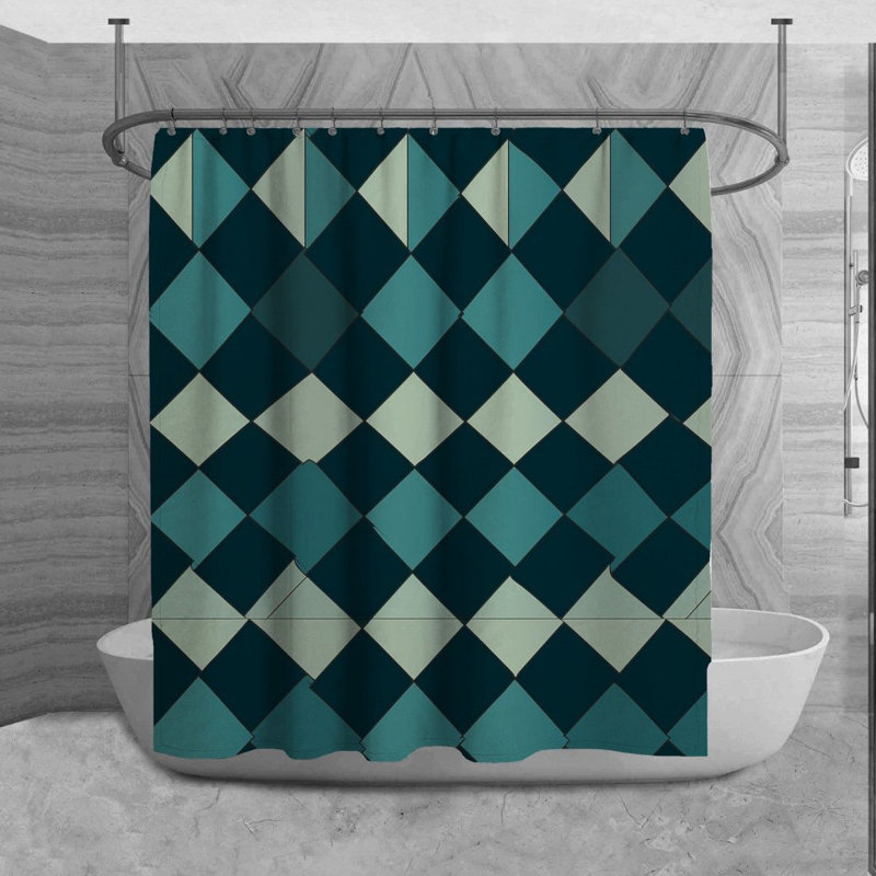 Checkered Shower Curtain Tartan Bathroom Decor Blue, H 93 po x l 70 po