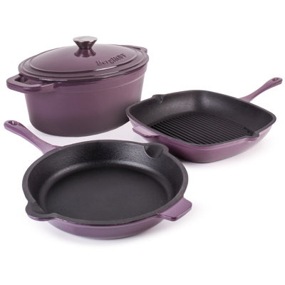 BergHOFF Neo 4 Pc Cast Iron Cookware Set with Fry Pan, Grill Pan, and 5Qt. Covered Dutch Oven