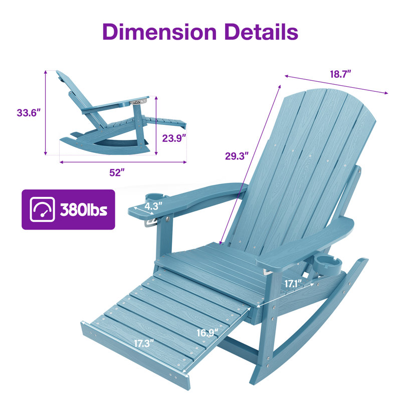 Chaise berçante d'extérieur avec repose-pieds caché Hips, Bleu