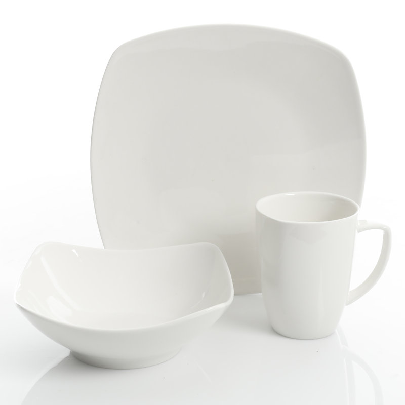 White Porcelain Square Dinnerware Set, Service for 4
