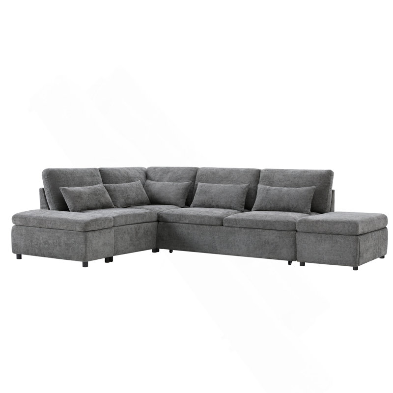[VIDEO] 107'' Modular Sectional Pull-Out Sofa, Gray