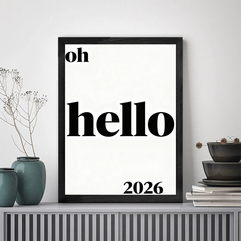 Encadré noir 2026, nouvel an, art mural, impression de texte minimaliste moderne, H 25 po x l 17 po