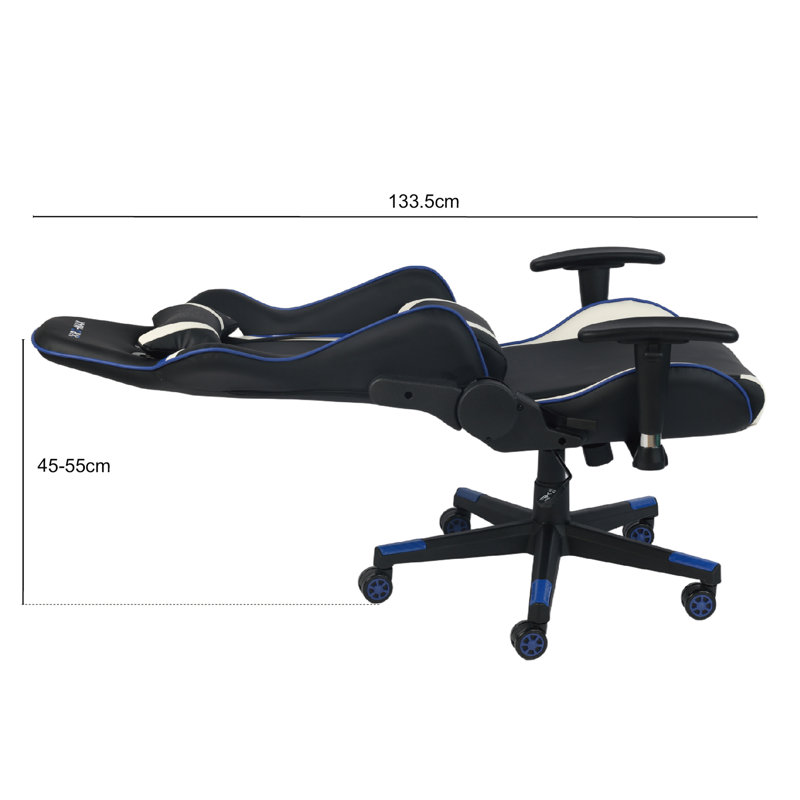 RayGar Faux Leather PC & Racing Game Chair, Blue/Black/White